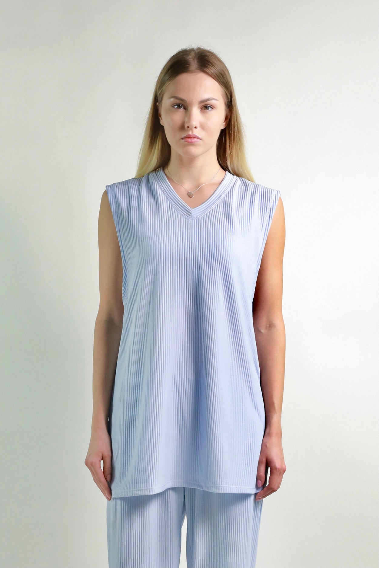 SS22 Baby Blue Pleated Tank Top