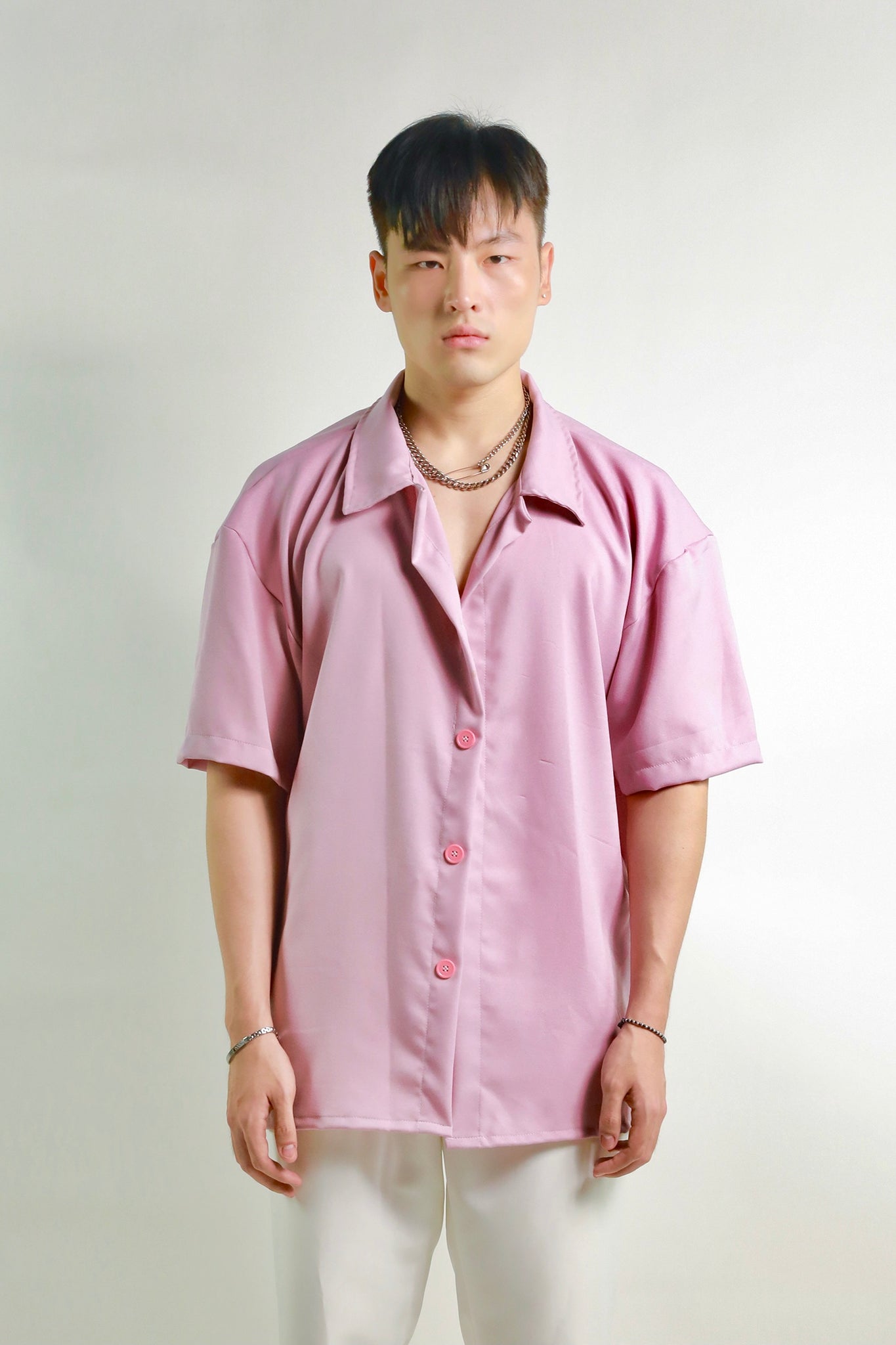 SS22 Pink Georgette Button Down Shirt